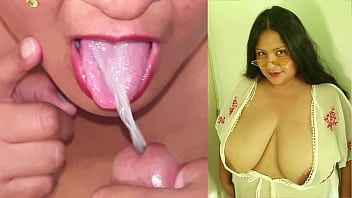 Play Beautiful breasted lady swallows semen