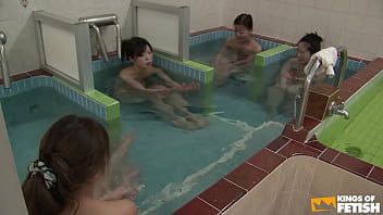 Play Japanese babes take a shower and get fingered by a pervert guy