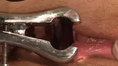 Bondage Punishment: BDSM Mistress Uses Speculum on Submissive's Hairy Cunt