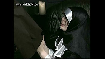 Play Horny nun slave is spanked on her big ass and hands by older master priest