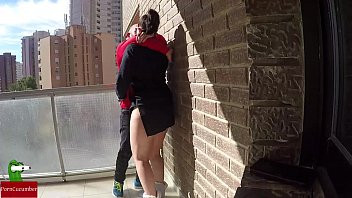 Play Pussy food on the balcony for voyeur fans