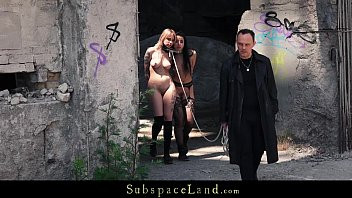 Play Young slaves harsh fingering, ass spanking at the bondage ruins